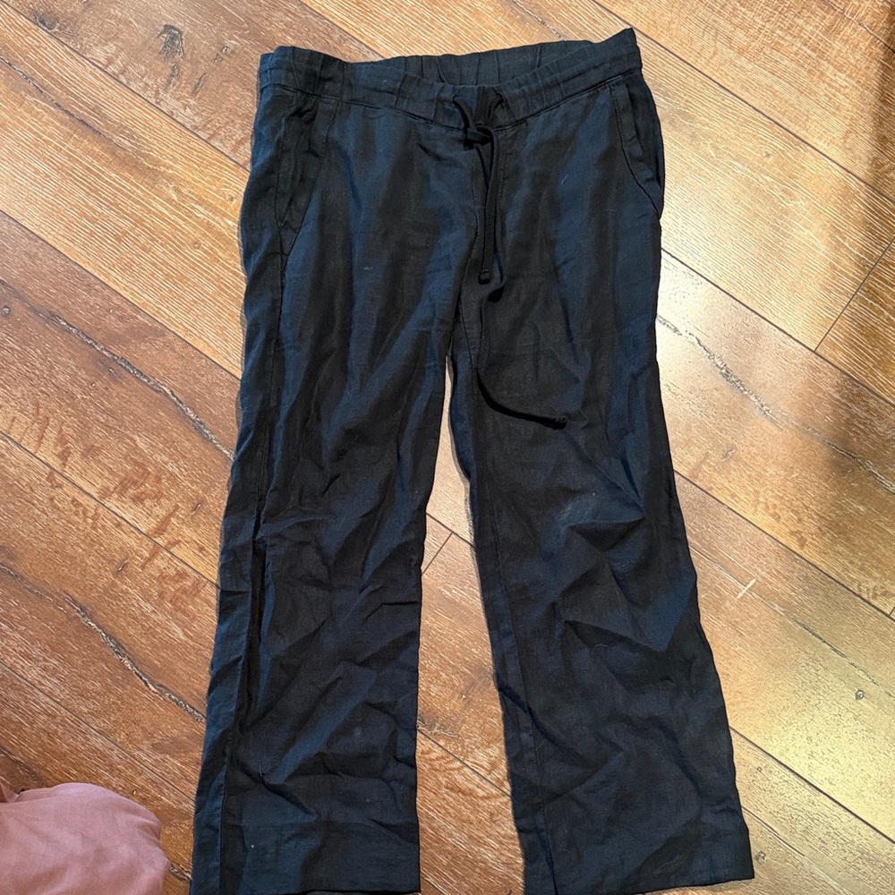 women’s Black Drawstring Pants linen james perse